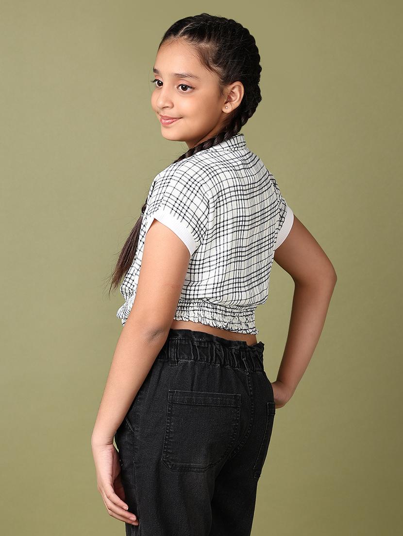 girls checks print short sleeve crop top - 21560616 - Standard Image - 3