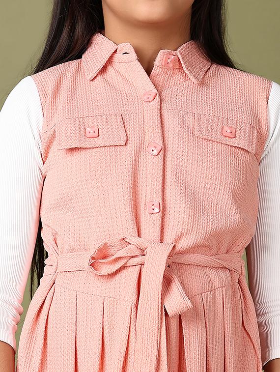 girls peach solid fit & flare dress - 21560897 - Standard Image - 5
