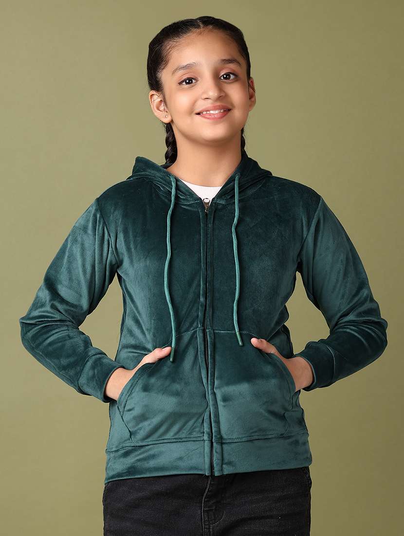 girls green solid long sleeve sweatshirts