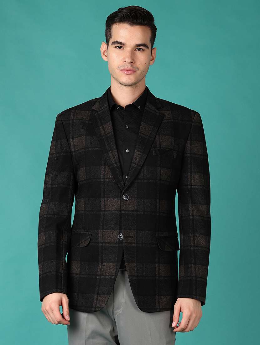 men checkered single breasted casual blazer
