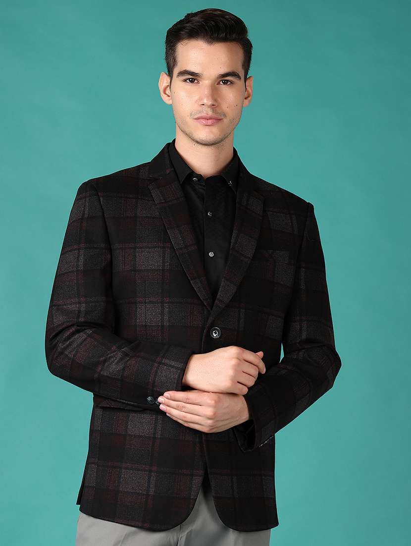men checkered single breasted casual blazer