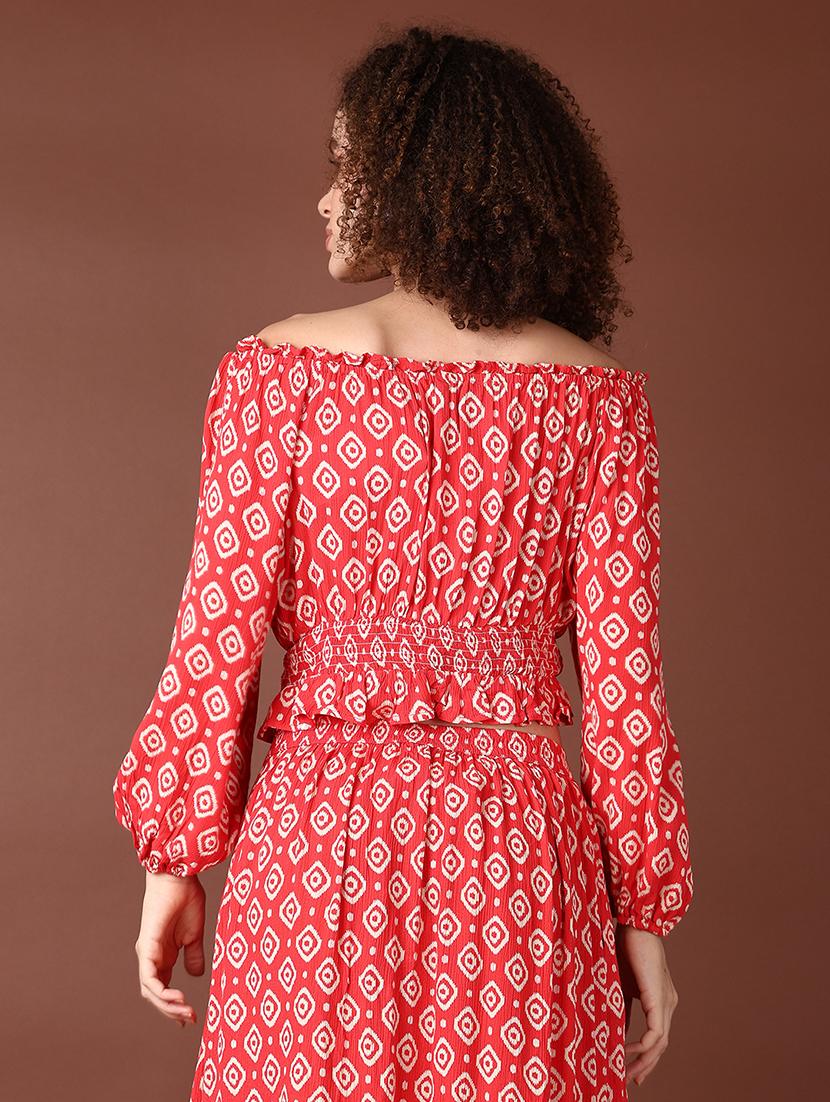 women red printed puff sleeve crop top - 21561307 - Standard Image - 3