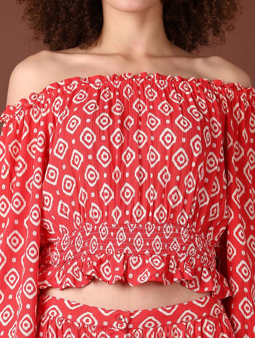 women red printed puff sleeve crop top - 21561307 - Standard Image - 5