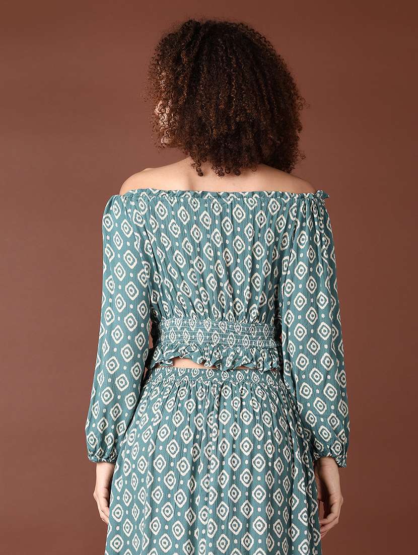 women teal printed puff sleeve crop top - 21561308 -  Standard Image - 3