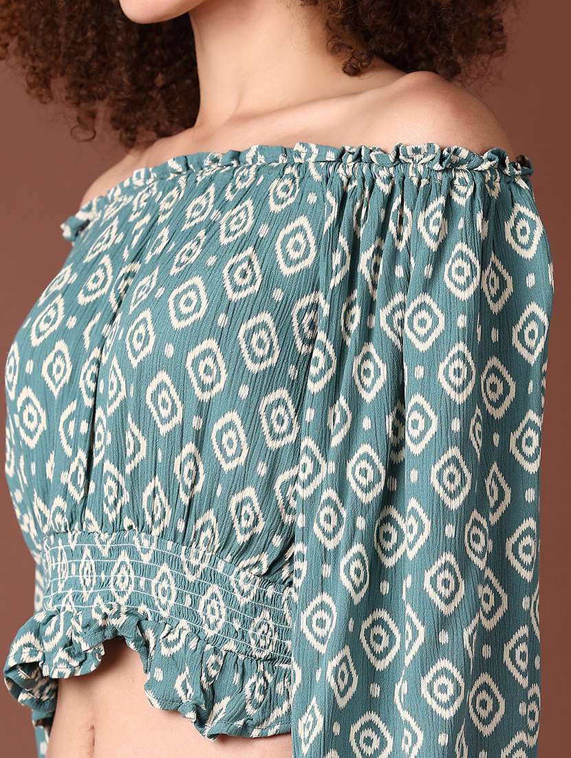 women teal printed puff sleeve crop top - 21561308 -  Standard Image - 5