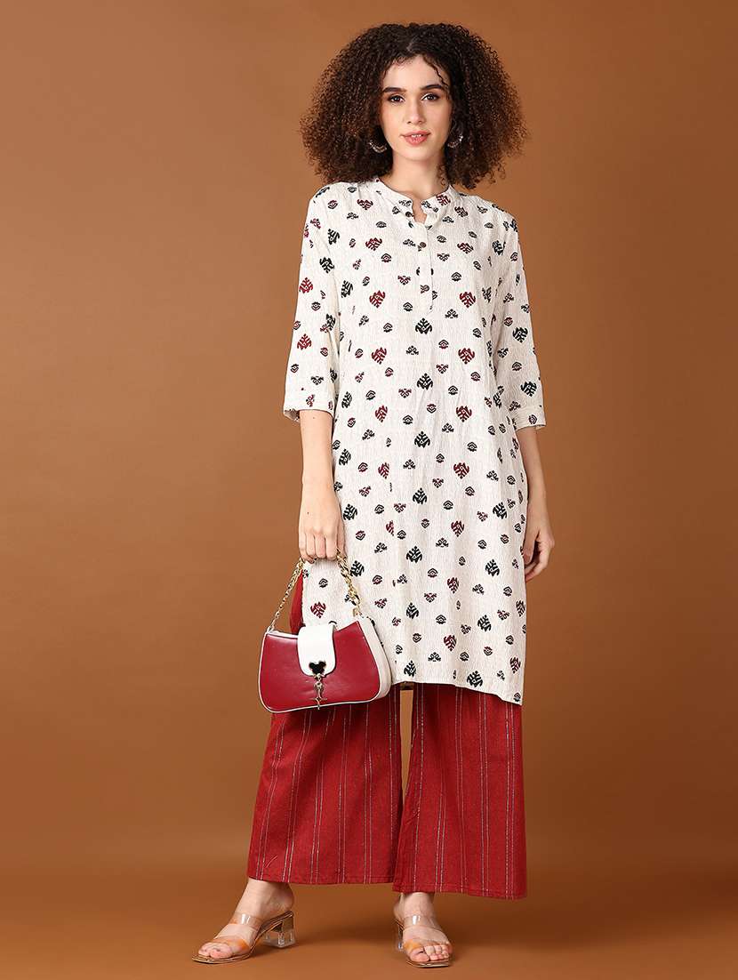 women printed three quarter sleeve straight kurta - 21561309 -  Standard Image - 3