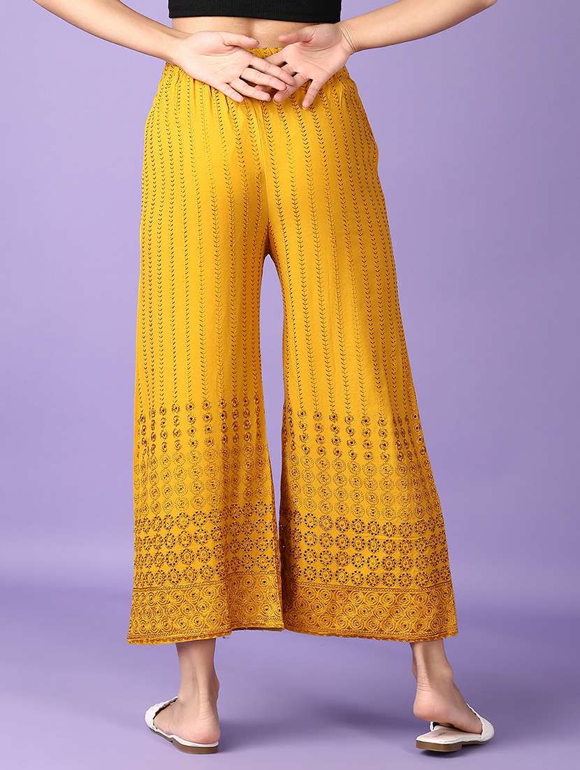 women mustard embroidered palazzo - 21561335 -  Standard Image - 3