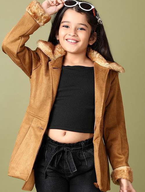 girls brown solid long sleeve trench coat - 21561349 -  Standard Image - 0