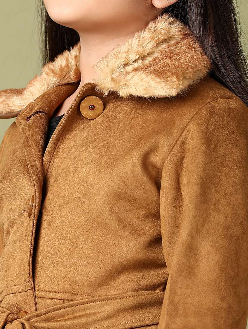 girls brown solid long sleeve trench coat - 21561349 - Standard Image - 3