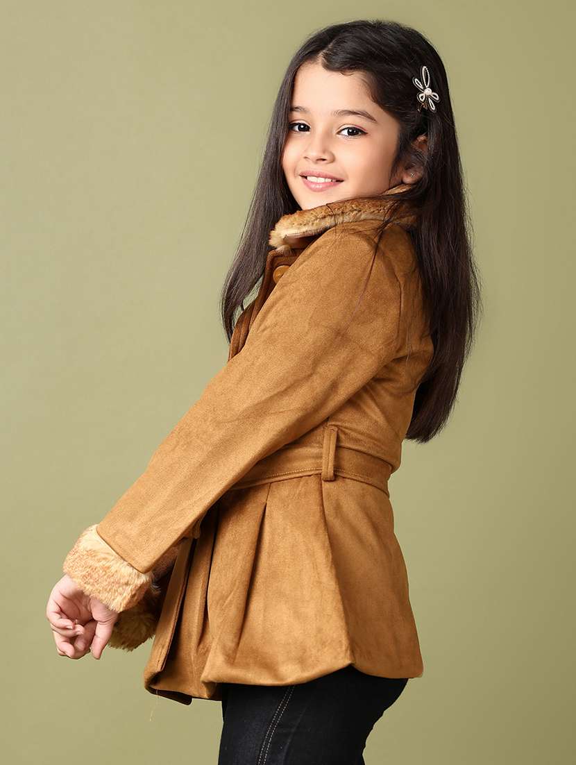 girls brown solid long sleeve trench coat - 21561349 - Standard Image - 5