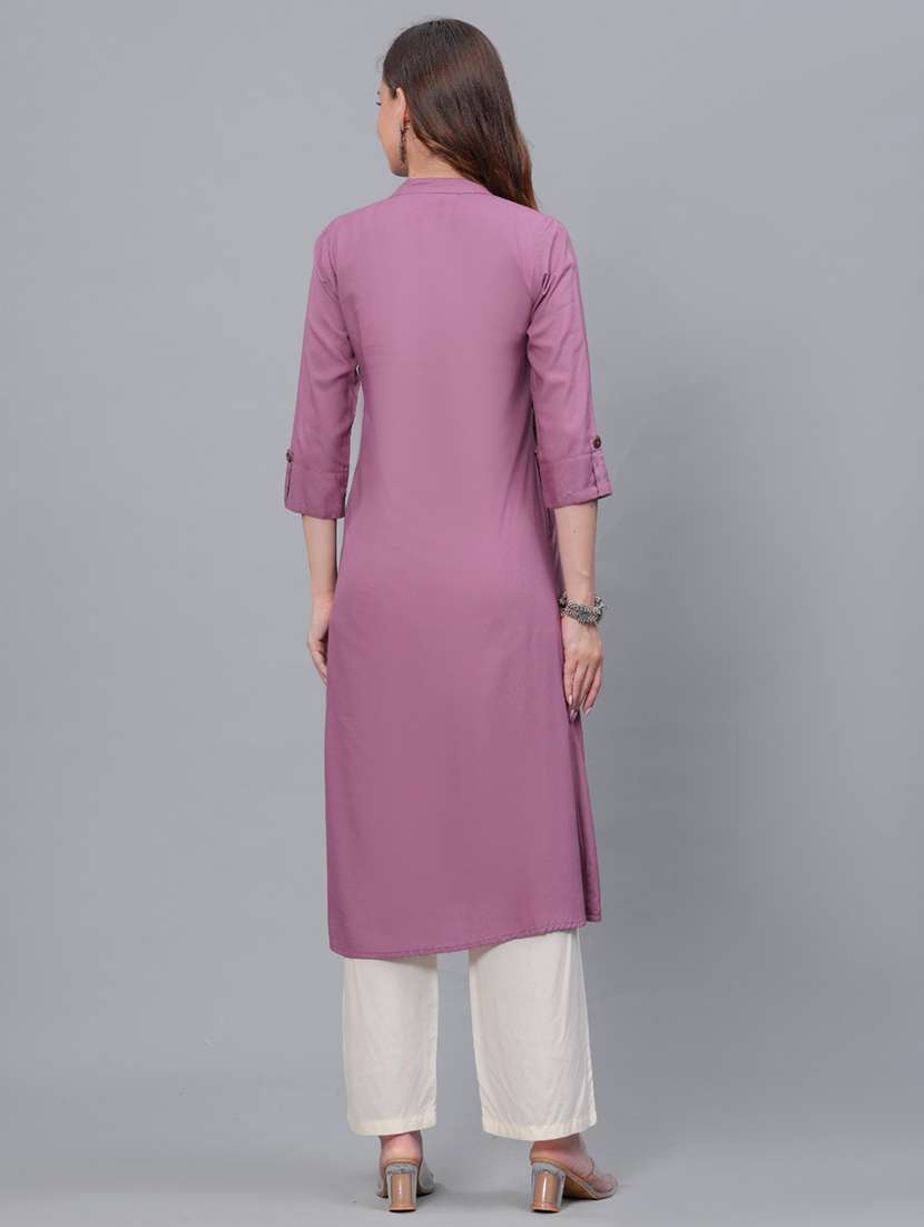 women purple mandarin neck kurta palazzo set - 21561655 - Standard Image - 3