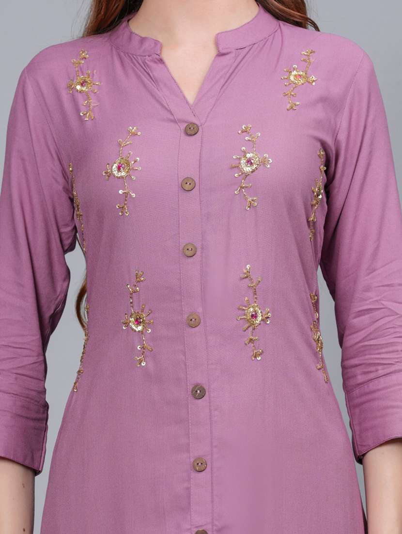 women purple mandarin neck kurta palazzo set - 21561655 - Standard Image - 5