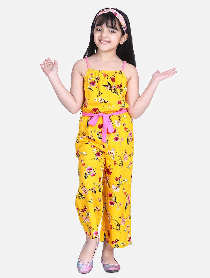 girls floral printed sleeveless jumpsuit