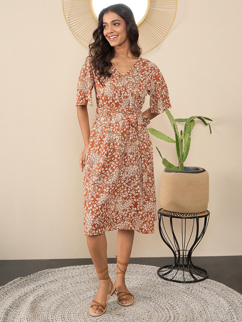 women printed short sleeves a-line dress - 21561682 -  Zoom Image - 0