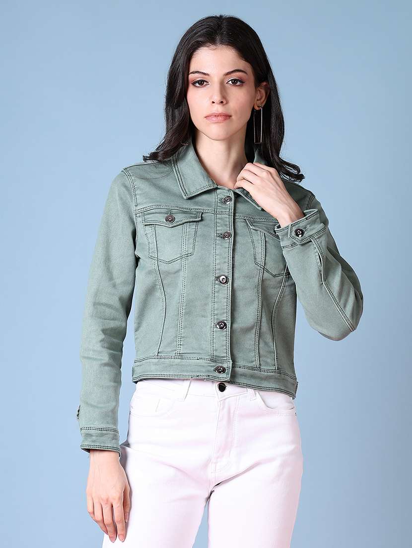 women solid long sleeve denim jacket - 21561693 -  Zoom Image - 0