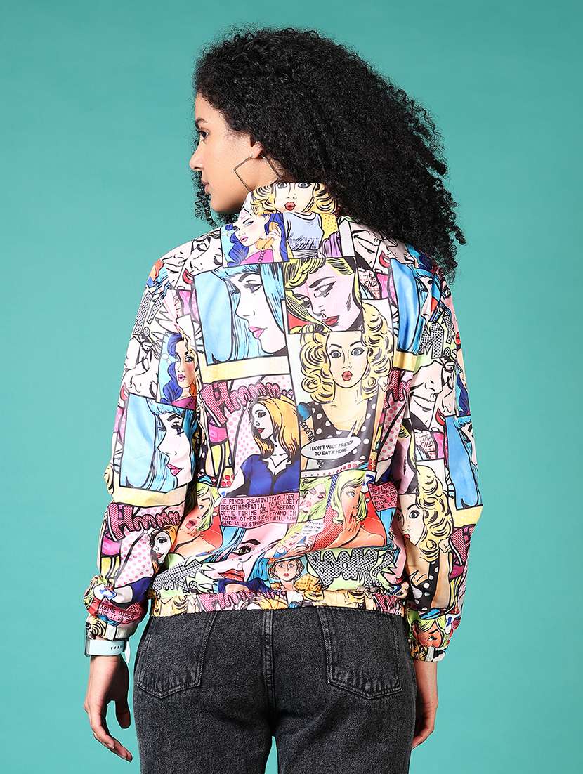 women printed stand collar long sleeves jacket - 21561695 -  Standard Image - 3