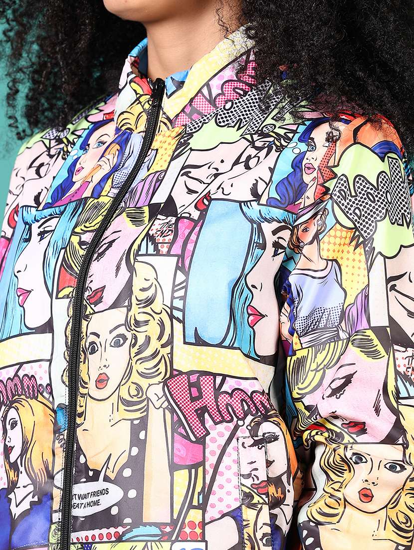 women printed stand collar long sleeves jacket - 21561695 -  Standard Image - 5