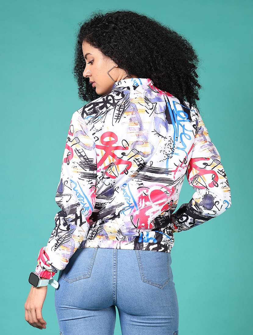 women printed stand collared long sleeves jacket - 21561696 -  Standard Image - 3