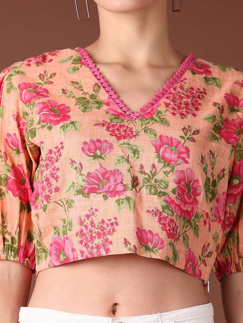 women floral printed puff sleeve crop top - 21561707 -  Standard Image - 5