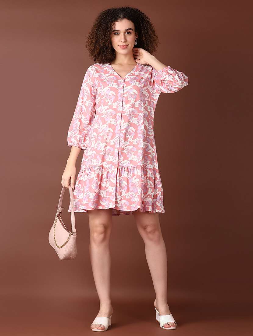 women pink printed a-line dress