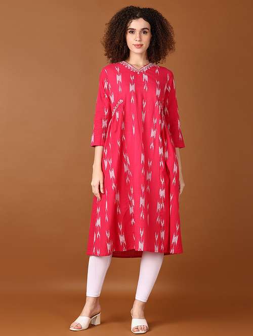 women pink three quarter a-line kurta - 21561743 - Standard Image - 0