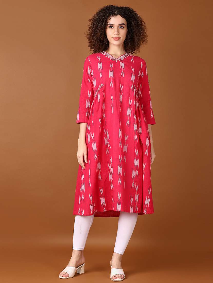 women pink three quarter a-line kurta - 21561743 - Zoom Image - 0
