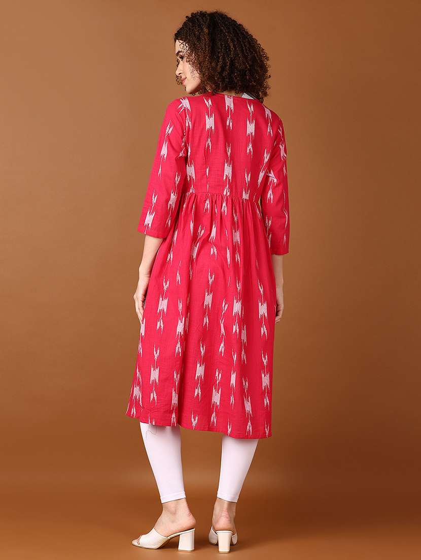 women pink three quarter a-line kurta - 21561743 - Standard Image - 3