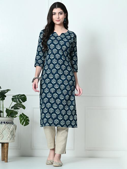 women printed three quarter sleeves straight kurta - 21561802 - Standard Image - 0
