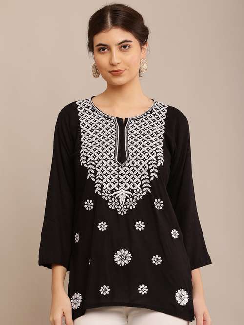 women embroidered three quarter sleeves straight kurti - 21561938 - Standard Image - 0