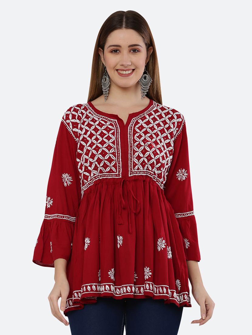 women three quarter sleeve chikankari kurti - 21561945 -  Zoom Image - 0