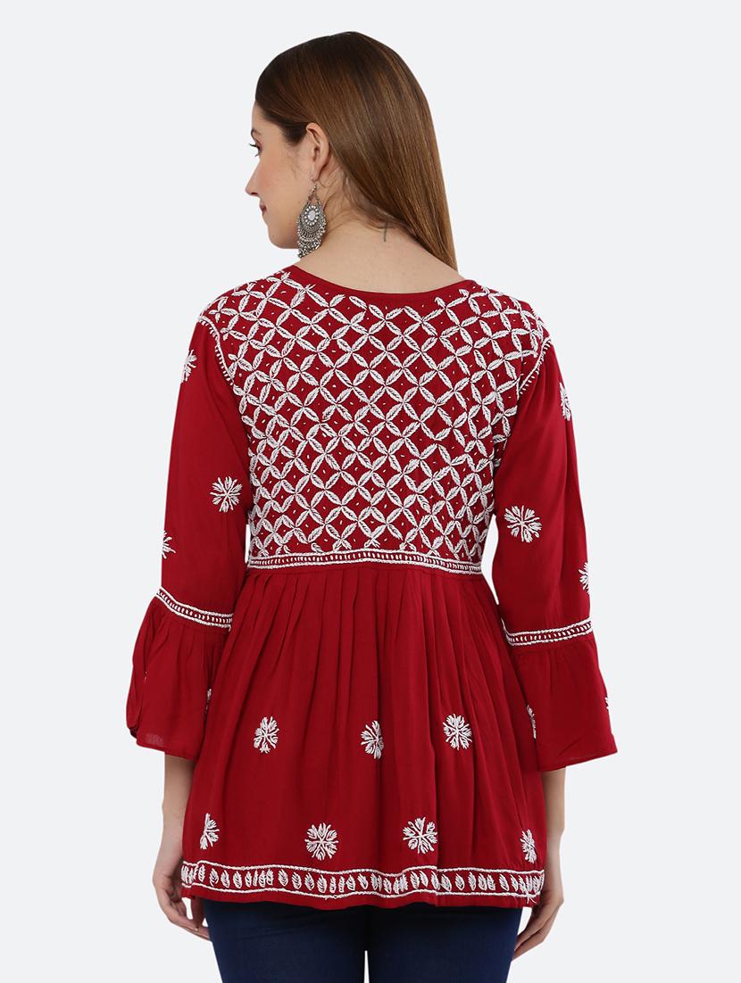 women three quarter sleeve chikankari kurti - 21561945 - Standard Image - 3