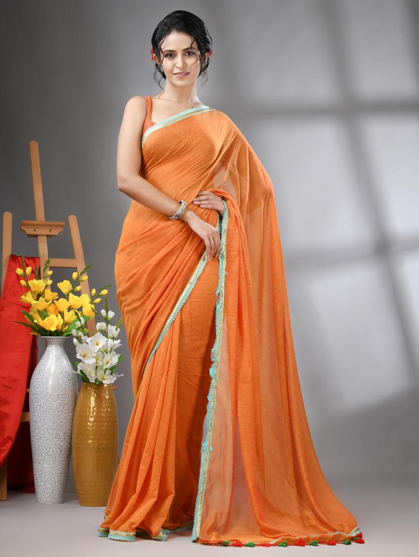 women solid lace borderer tassel detailed saree - 21562183 - Zoom Image - 0