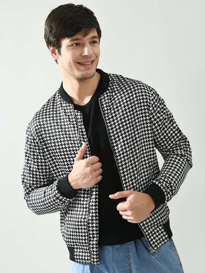 men printed henley neck long sleeve jacket