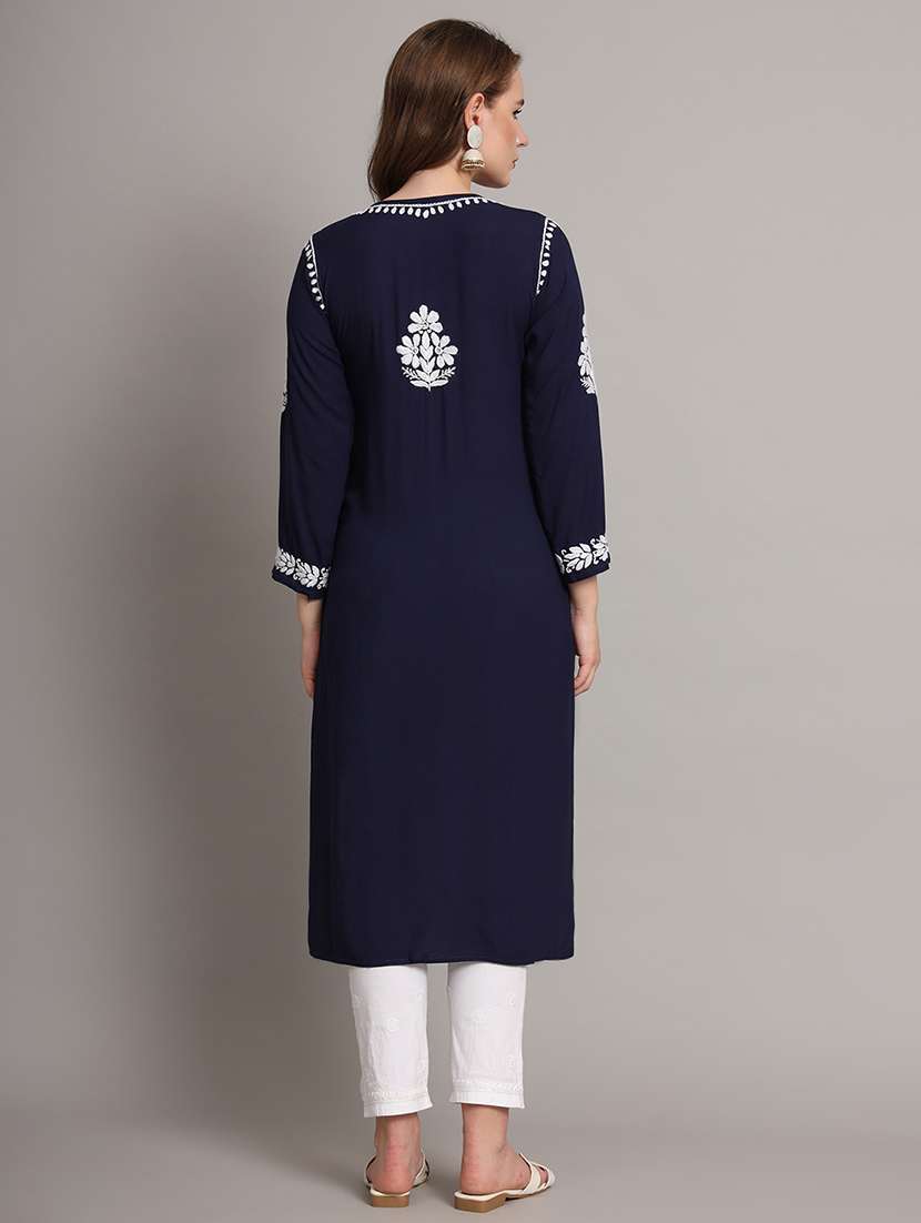women chikankari work straight kurta - 21562326 - Standard Image - 3