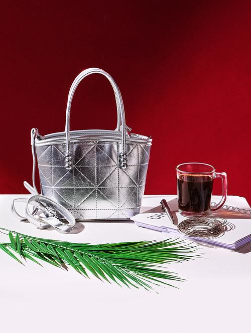 women silver pu handbag - 21562348 -  Standard Image - 0