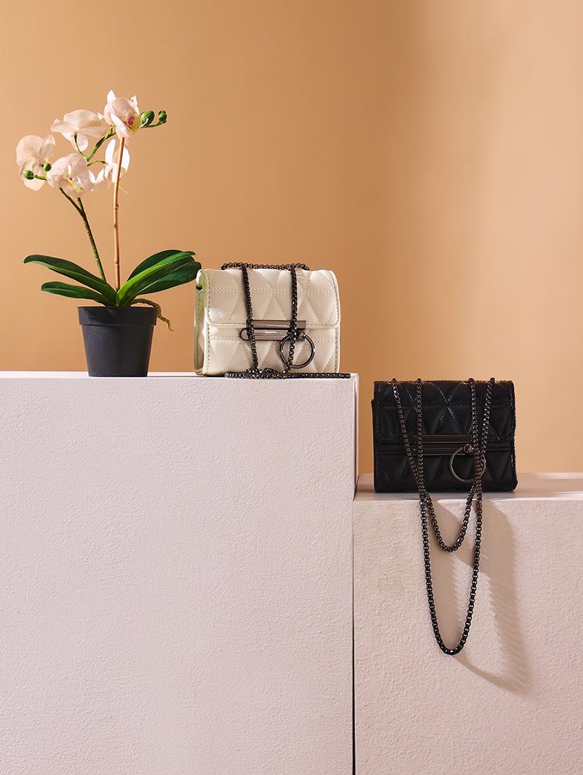 white textured leatherette sling bag - 21562354 - Standard Image - 5