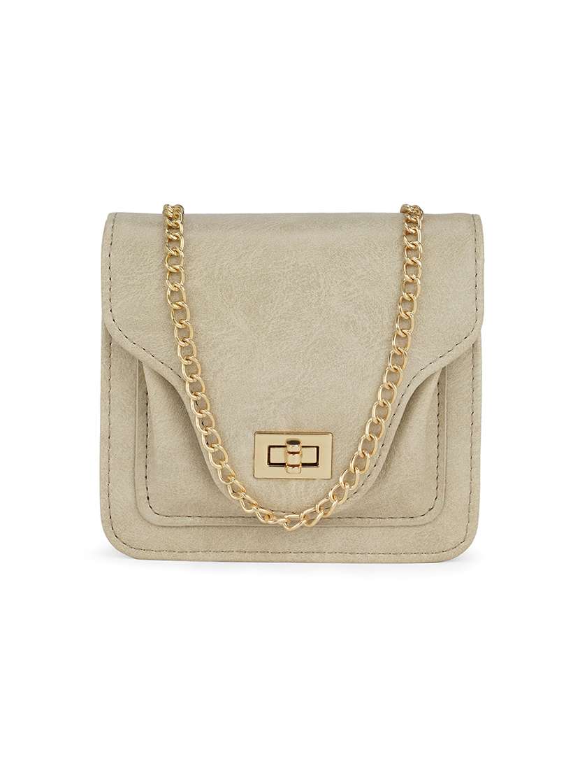 beige leatherette (pu) sling bag