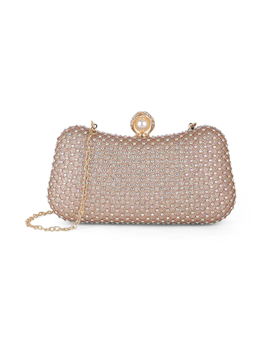 women gold metal emebllished box clutch - 21562385 - Standard Image - 3