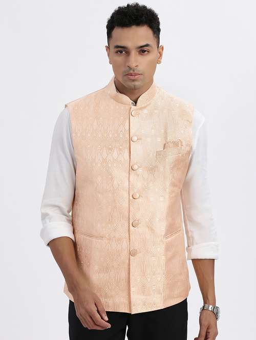 men self design mandarian neck nehru jacket - 21562486 -  Standard Image - 0