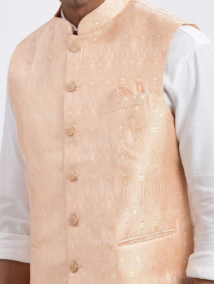 men self design mandarian neck nehru jacket - 21562486 - Standard Image - 5
