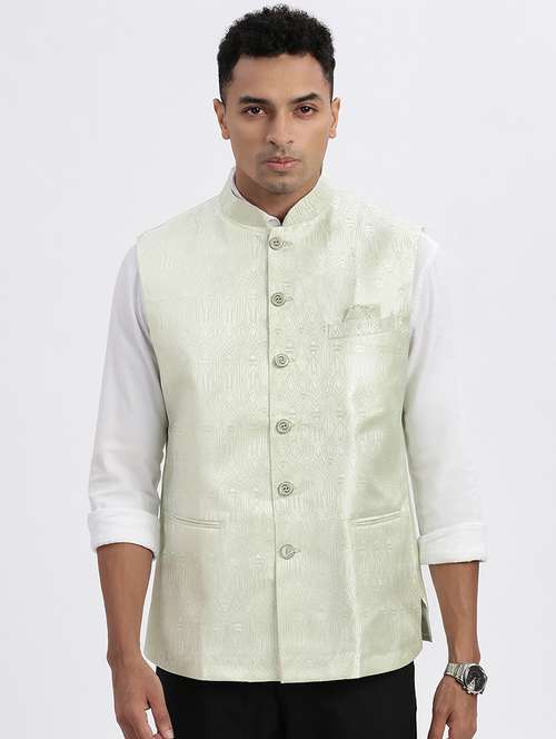 men self design mandarian neck nehru jacket - 21562487 -  Standard Image - 0