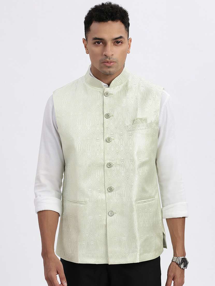 men self design mandarian neck nehru jacket - 21562487 -  Zoom Image - 0