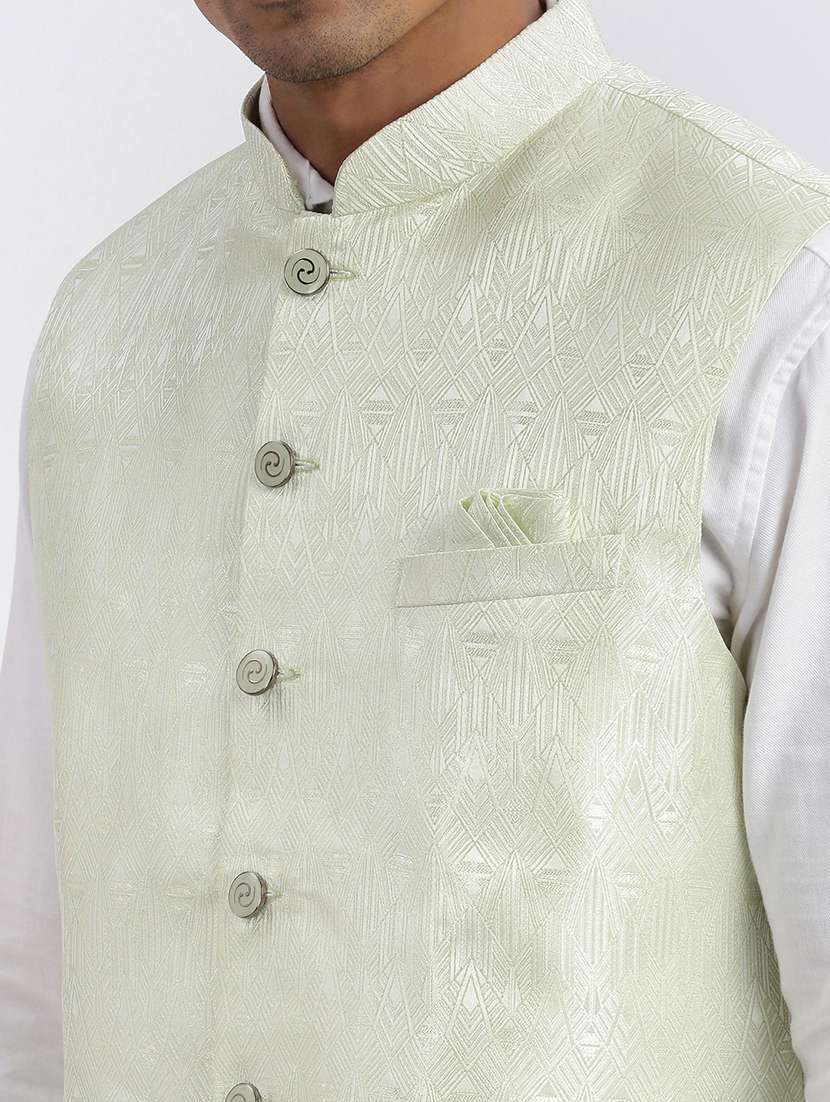 men self design mandarian neck nehru jacket - 21562487 - Standard Image - 5