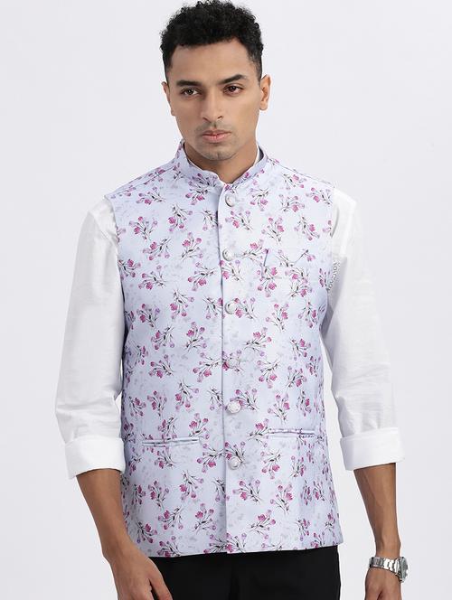 men floral mandarian neck nehru jacket - 21562490 - Standard Image - 0