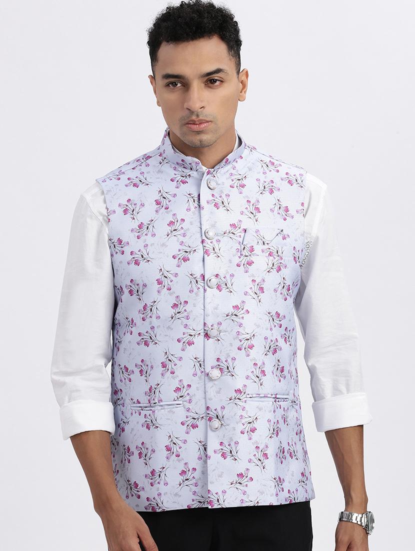 men floral mandarian neck nehru jacket - 21562490 - Zoom Image - 0