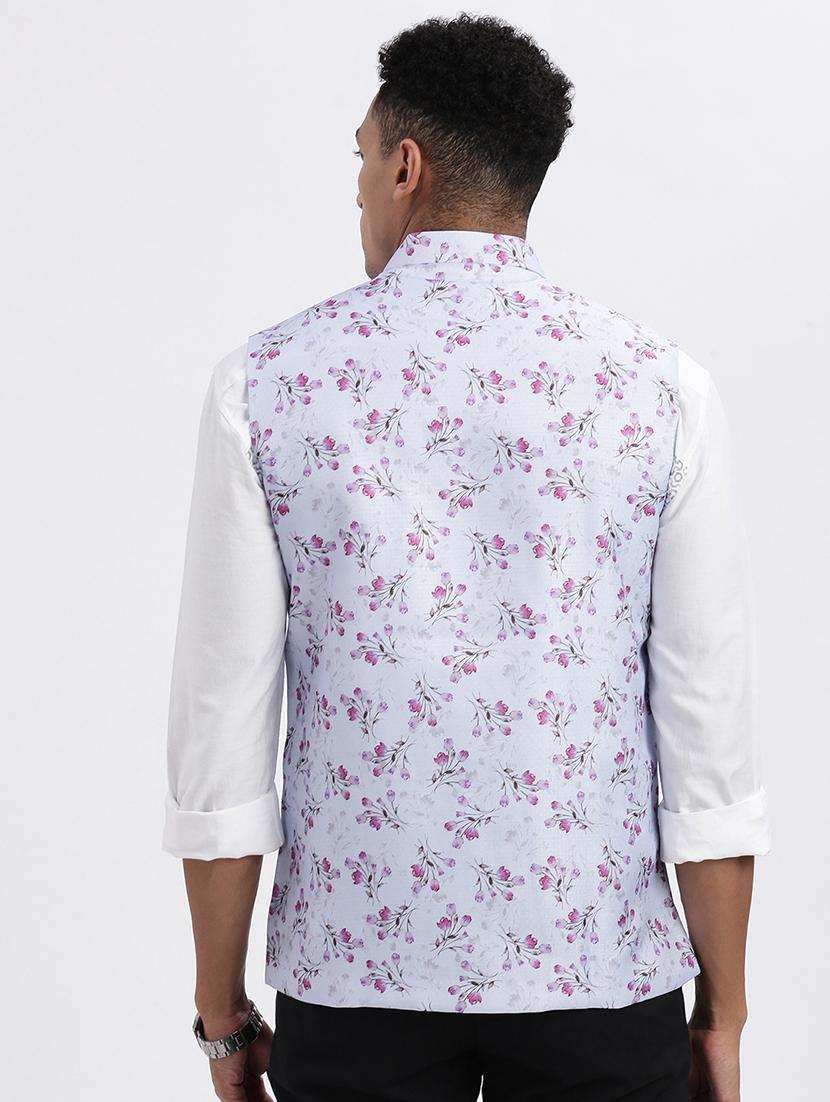 men floral mandarian neck nehru jacket - 21562490 - Standard Image - 3