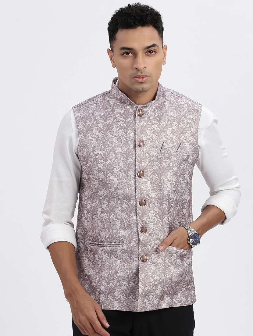 men paisley mandarian neck nehru jacket