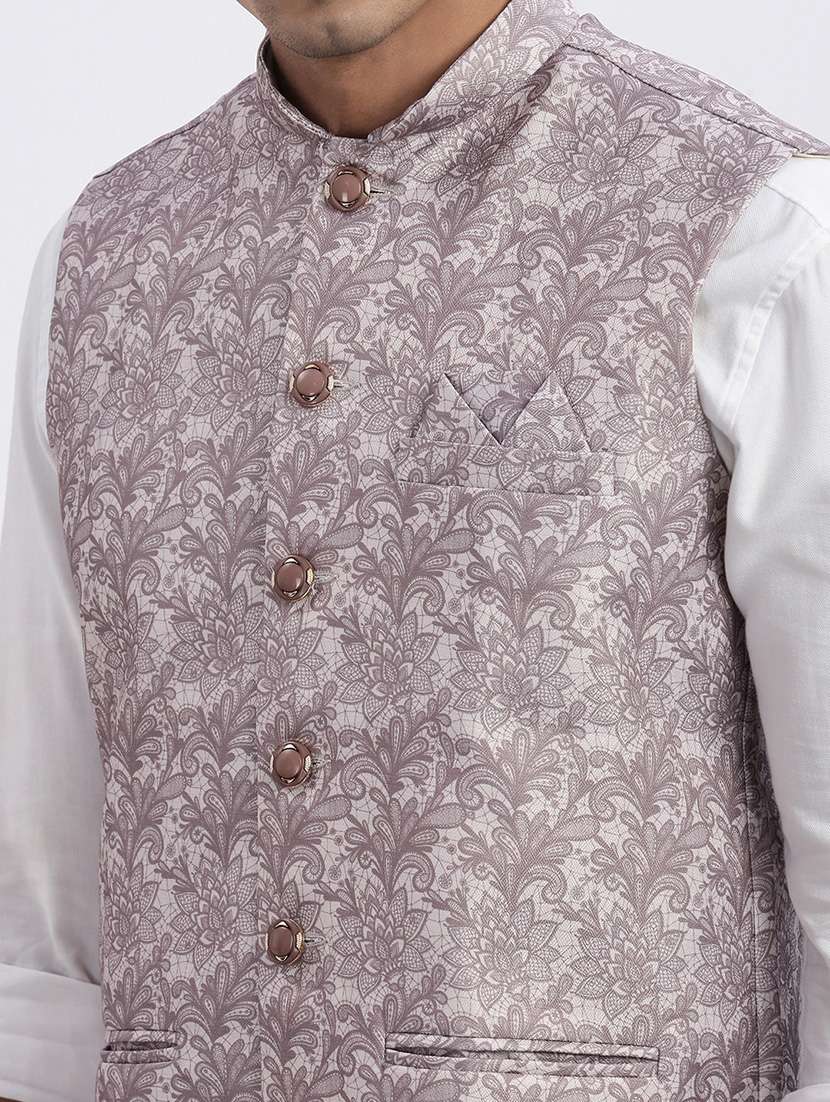 men paisley mandarian neck nehru jacket - 21562492 -  Standard Image - 5