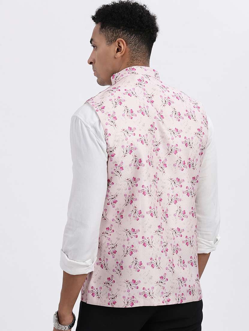 men floral mandarian neck nehru jacket - 21562495 -  Standard Image - 3