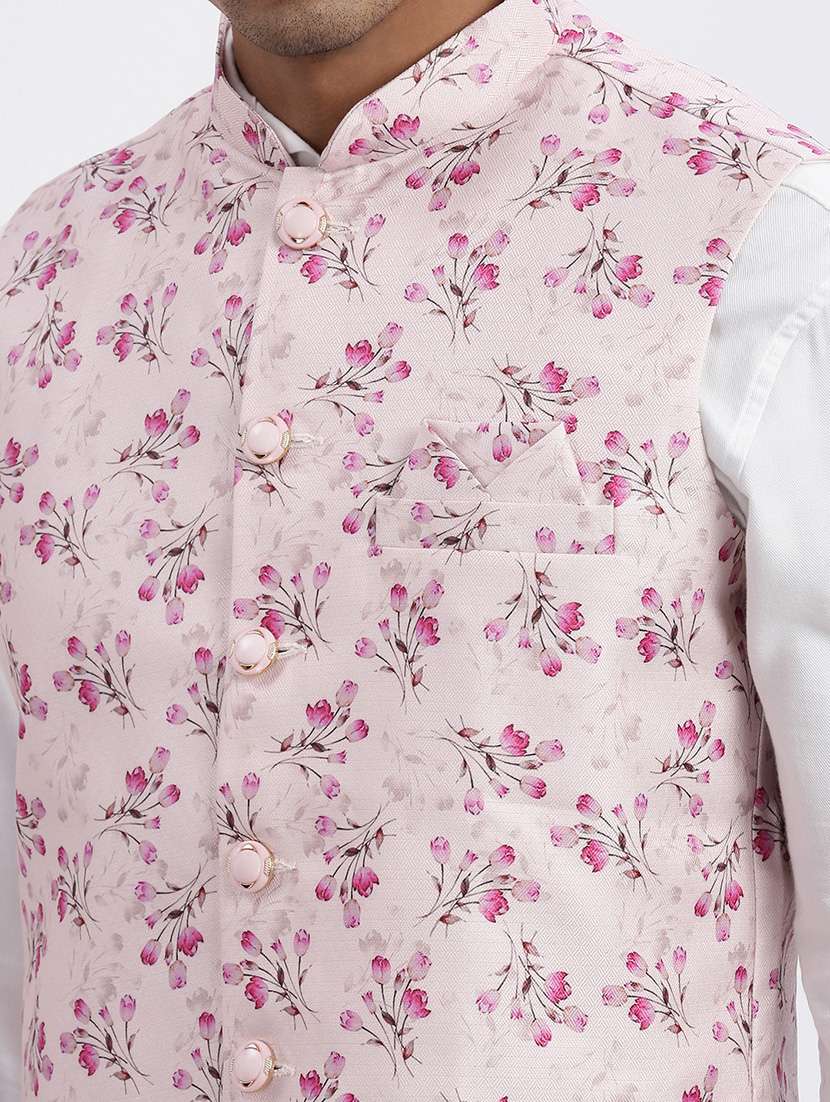 men floral mandarian neck nehru jacket - 21562495 -  Standard Image - 5